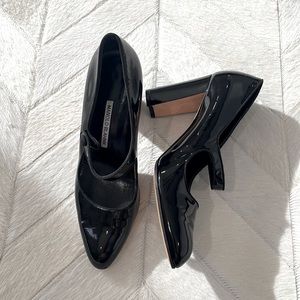 Manolo Blahnik black patent leather Mary Janes